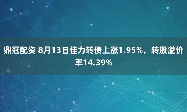 鼎冠配资 8月13日佳力转债上涨1.95%，转股溢价率14.39%