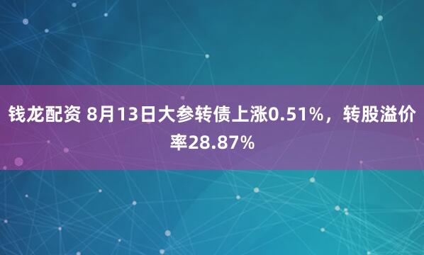 钱龙配资 8月13日大参转债上涨0.51%，转股溢价率28.87%